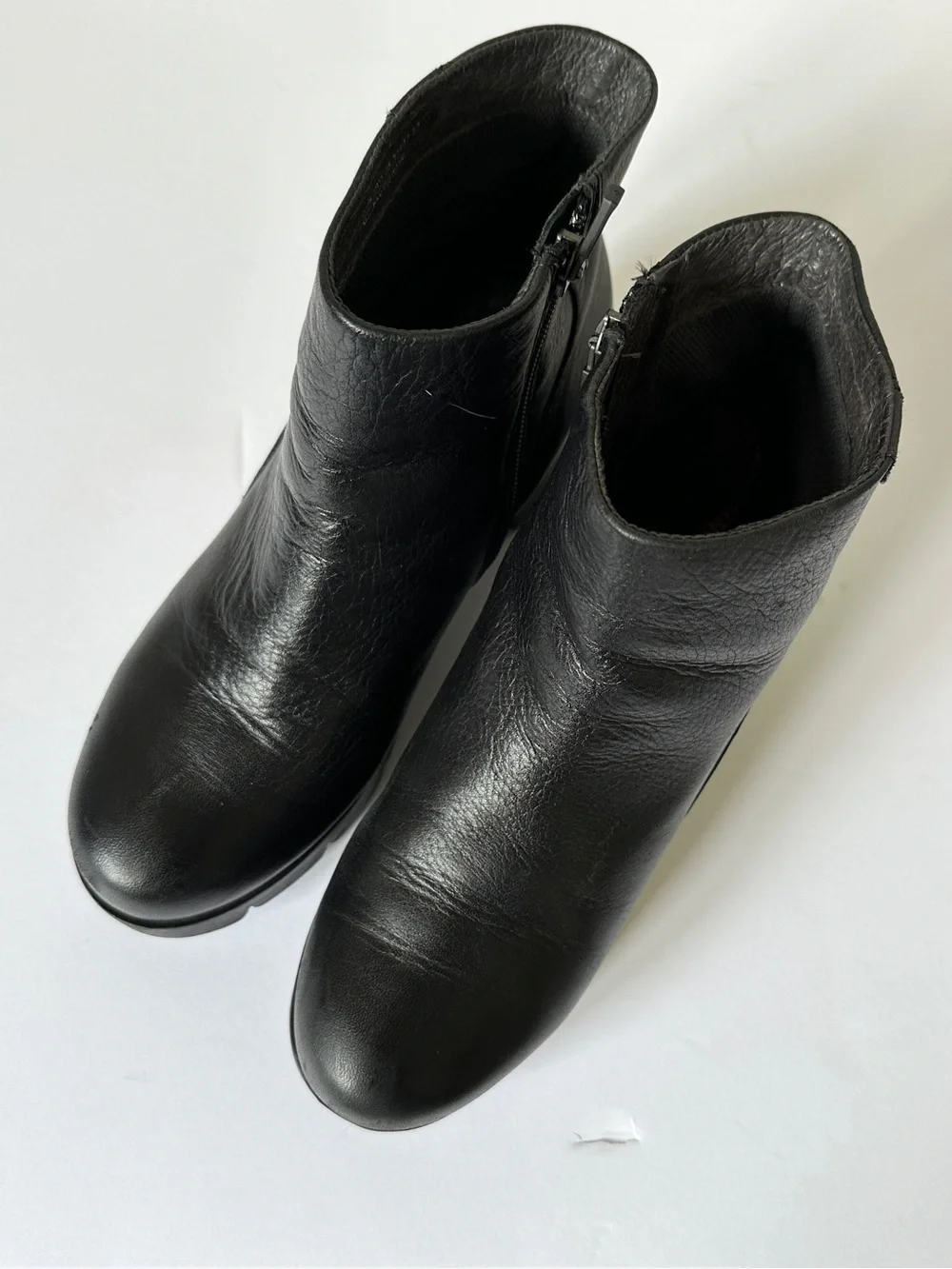 Camper Black Leather Ankle Boots with Side Zip